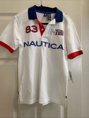 Nautica White Polo with Blue Collar and Red Trim